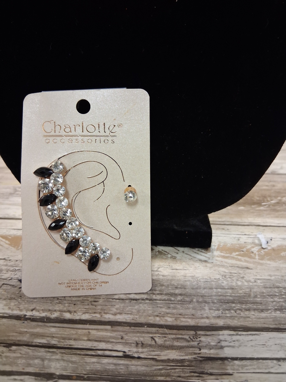 Charlotte Stone Clear and Black Crystal Ear Cuff Set